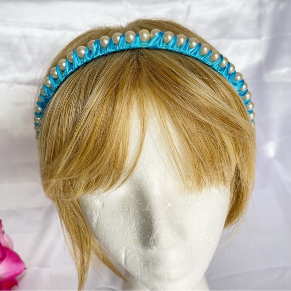 New Women and Girls Satin Hair Band Accessories Hand made blue With White pearls - Picture 7 of 11